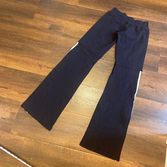 Y2K BRO FITWEAR BLACK GROOVER SPANDEX PANTS YOGA DANCE FLARE LEG SIDE STRIPE S - Picture 11 of 12